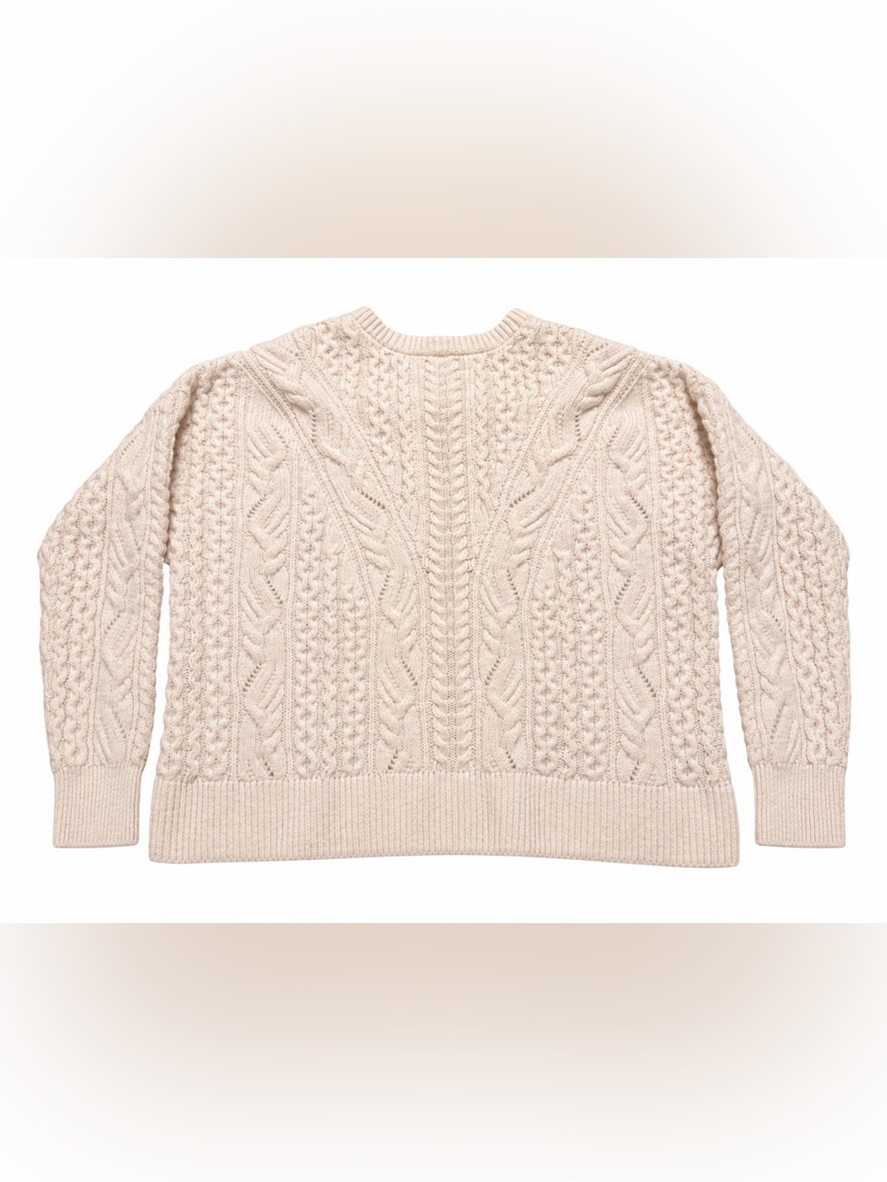 Magaschoni 100% Cashmere Cable Knit Sweater Ivory L Large Aran Fisherman